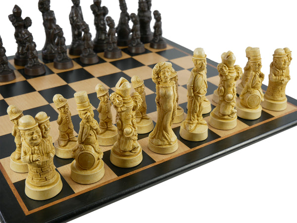 Chess Set - Movie Stars Resin Chess Pieces on Ebony & Birdseye Maple Veneer Board