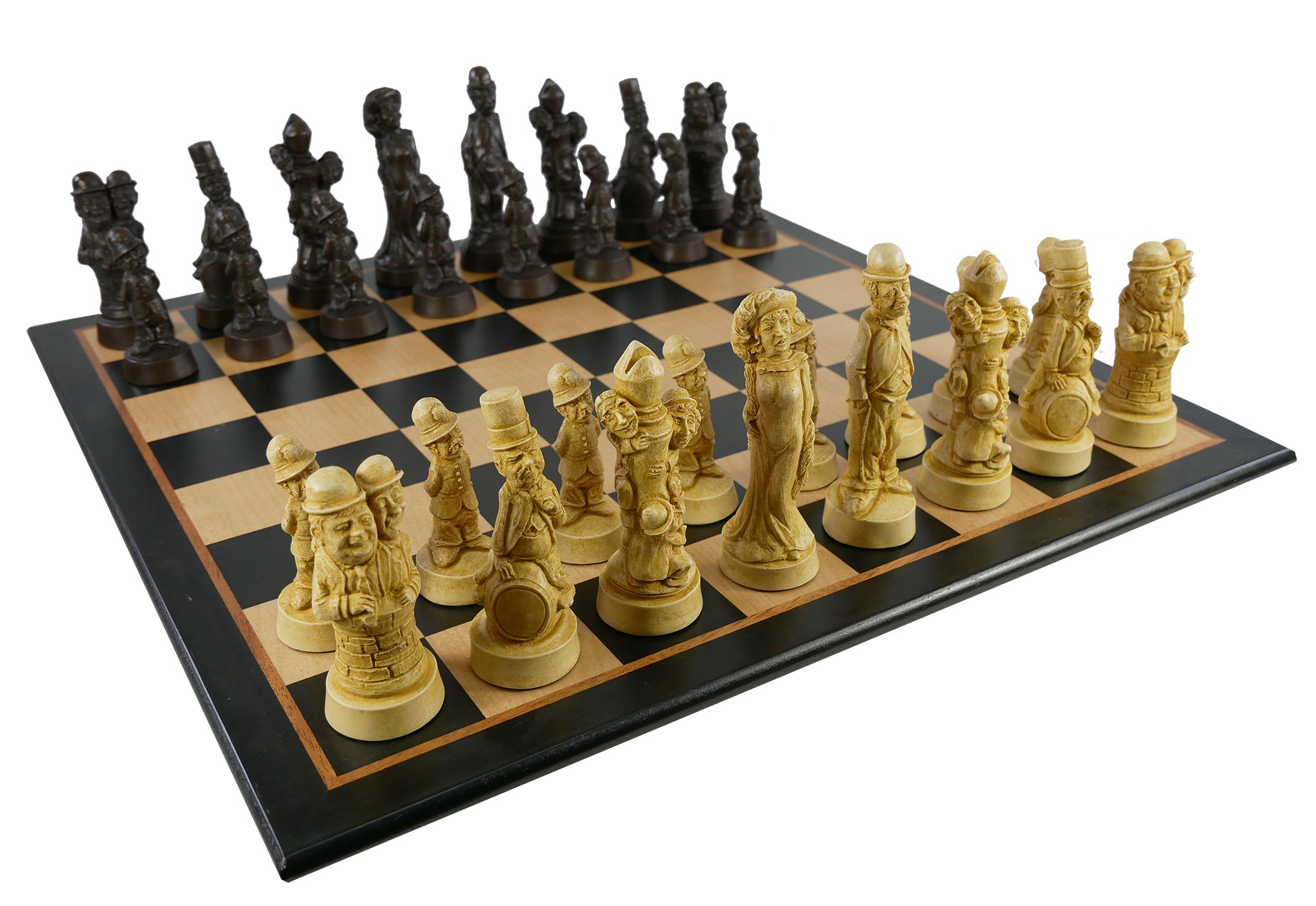 Chess Set - Movie Stars Resin Chess Pieces on Ebony & Birdseye Maple Veneer Board