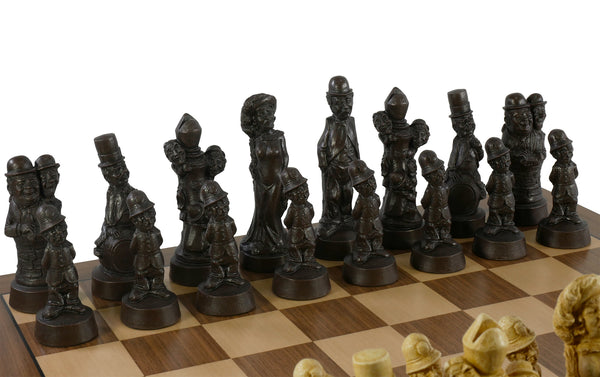 Chess Set - Movie Stars Resin Chess Pieces on Walnut & Maple Veneer Board