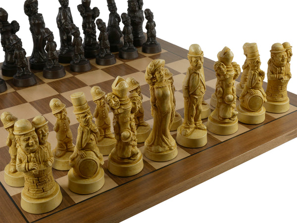 Chess Set - Movie Stars Resin Chess Pieces on Walnut & Maple Veneer Board