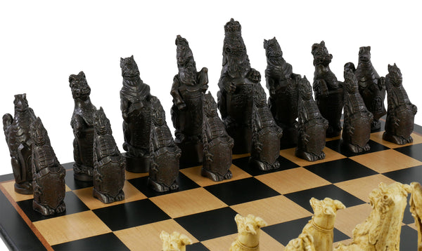 Chess Set - 5.8" Royal Beasts Resin Chess Pieces on Black/Birdseye Maple Chess Board