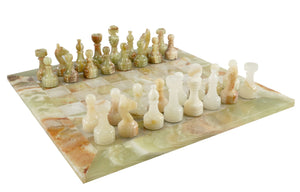 Chess Set - Green & White Onyx Chess Set in Leather Box