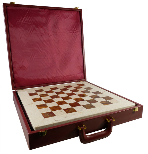 Chess Set - Botticino & Red Onyx Chess Set In Leather Box