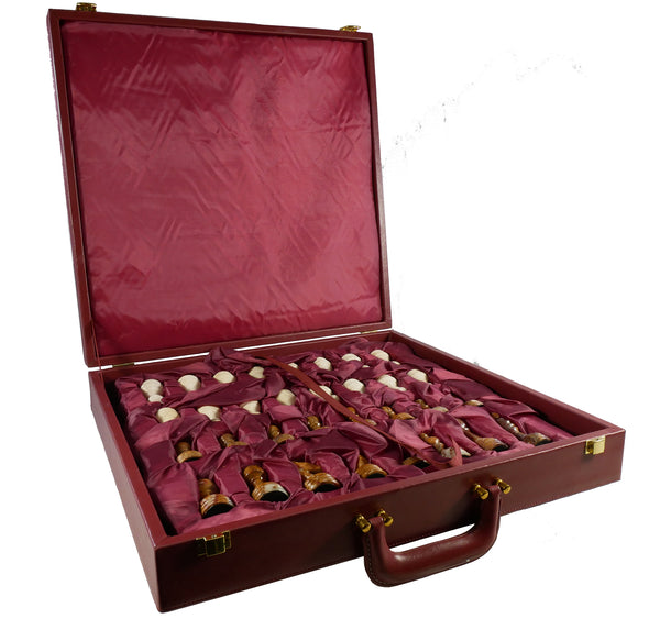 Chess Set - Botticino & Red Onyx Chess Set In Leather Box