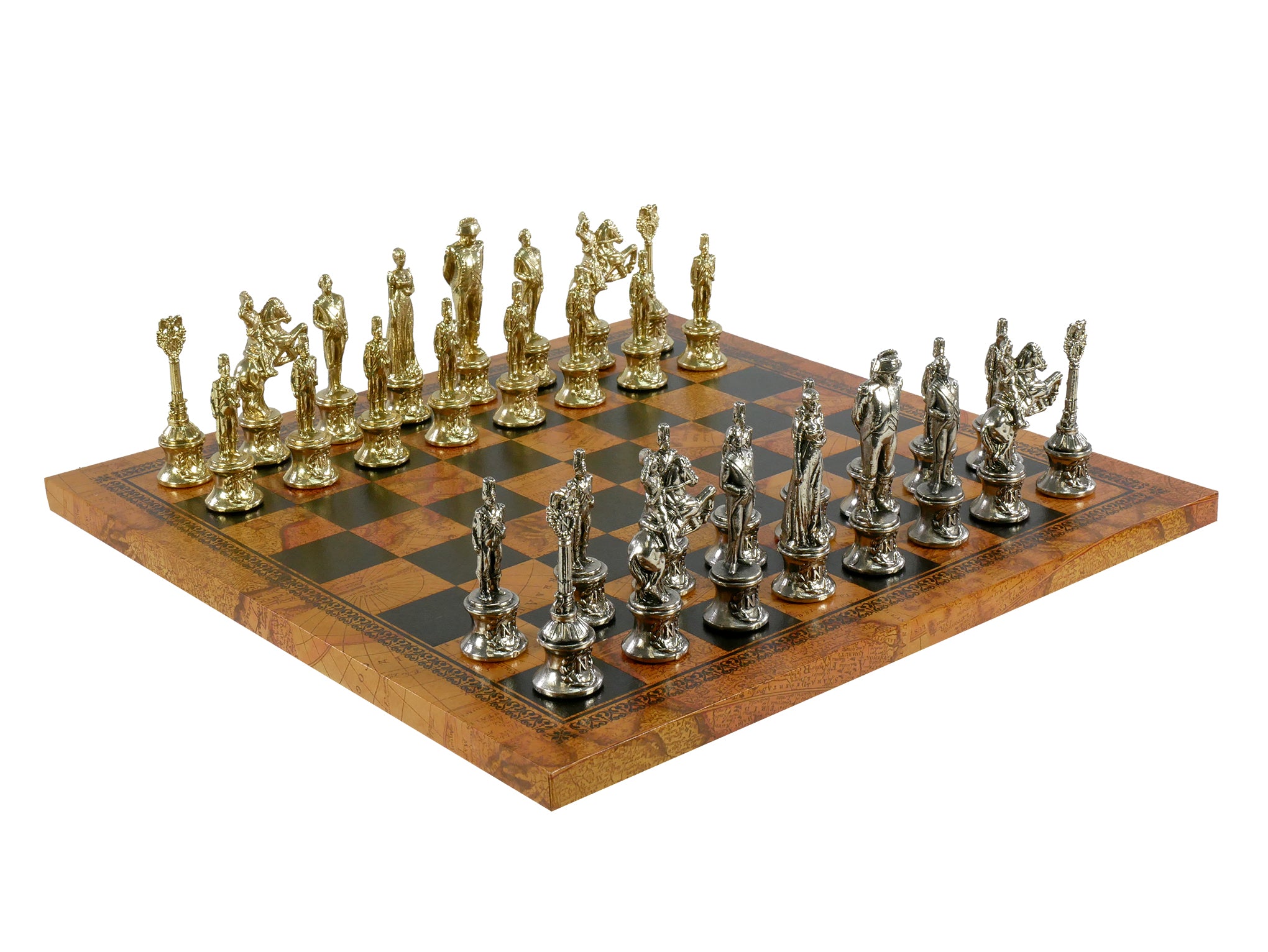 Chess Set- Napoleon Character Metal Men on Old World Leather Chess