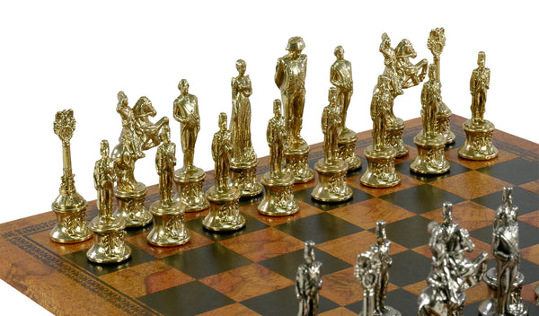 Chess Set- Napoleon Character Metal Men on Old World Leather Chess Board
