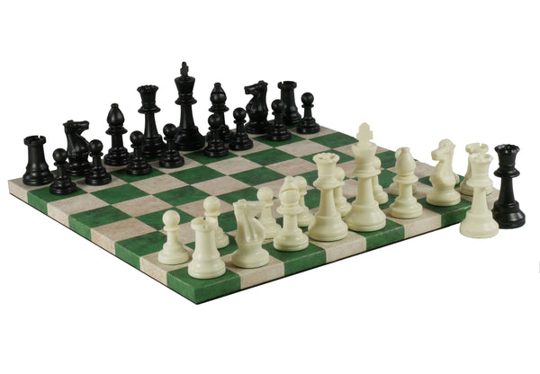 Chess Set- 3.75" Triple Weighted Chess Pieces (DQ) on Faux Leather Chess Board