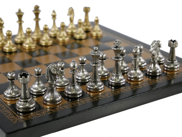 Chess Set - Small Staunton Metal Men on Leatherette Board