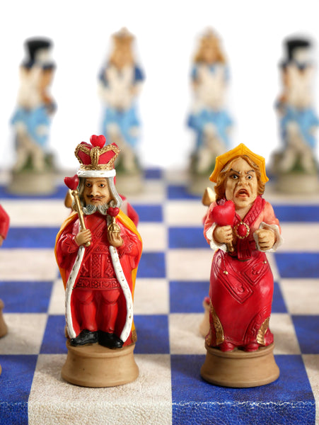 Chess Set - Alice in Wonderland Chessmen on Blue & Cream Chess Board