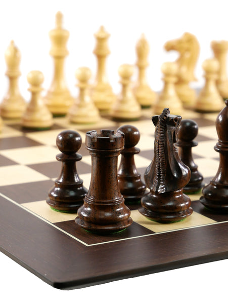 Chess Set - Anjanwood/Natural Boxwood Exclusive Chessmen on Walnut/Sycamore Barcelona Chess Board