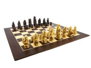 Chess Set - Resin - Medieval Natural Stained on Walnut/Sycamore Barcelona Chess Board