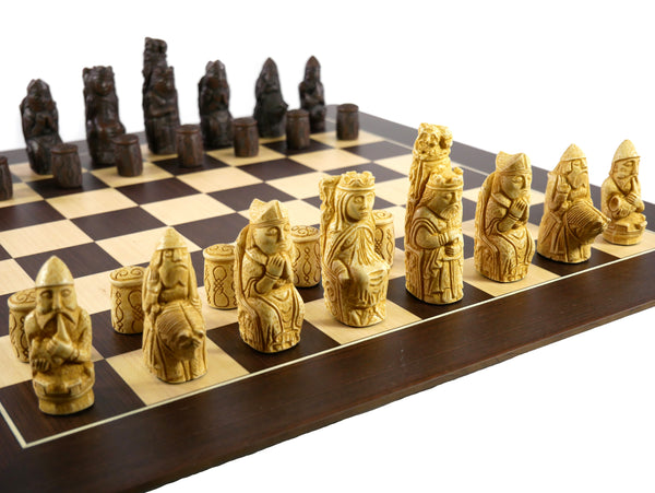 Chess Set - Resin - Medieval Natural Stained on Walnut/Sycamore Barcelona Chess Board