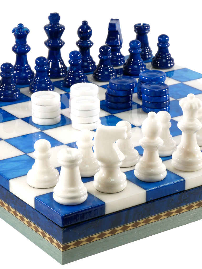 Checked Chess Chess Set - Chess and Checkers Set in Alabaster with Wood Frame ...
