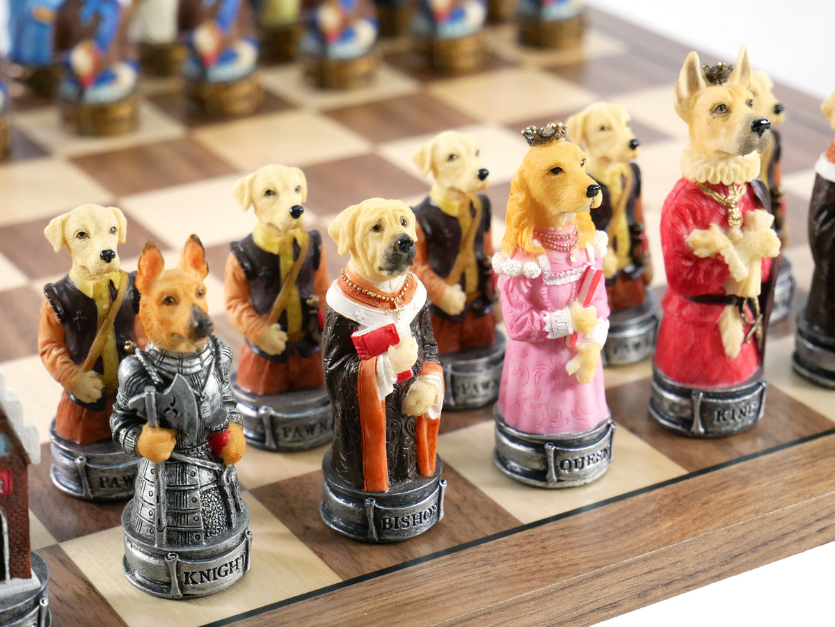 Chess Set - Cats & Dogs Resin Men on Walnut Maple Board – WorldWise Imports