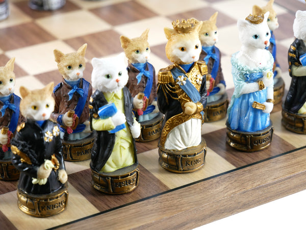 Chess Set - Cats & Dogs Resin Men on Walnut Maple Board