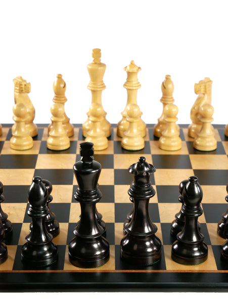 Chess Set - 6" Black & Boxwood Classic Jumbo Wood Triple Weighted Chessmen on Black & Birdseye Maple Chess Board