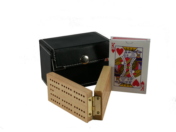 Cribbage Set  - 2 Player Travel Folding Wood Cribbage Set-Snap Case and cards