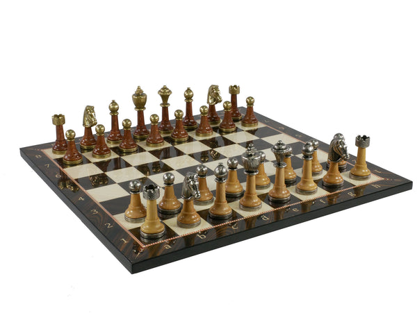 Chess Set - Wood & Metal Men on Alpha Numeric Board