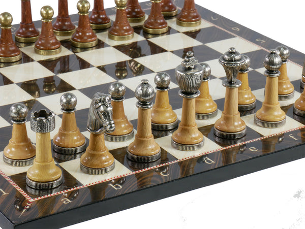 Chess Set - Wood & Metal Men on Alpha Numeric Board