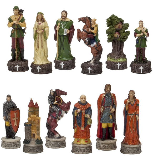 Chess Set -Robin Hood Resin Chessmen on Cherry Stained Chest