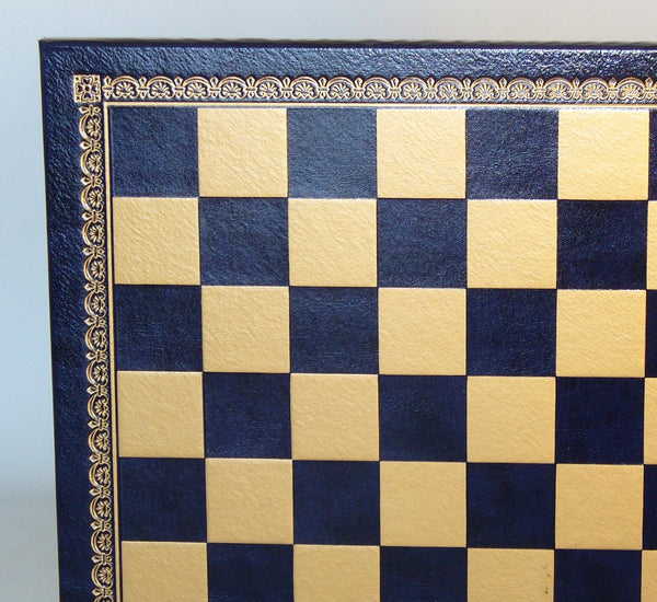 Chess Board - 18" Blue & Gold Faux Leather Chess Board