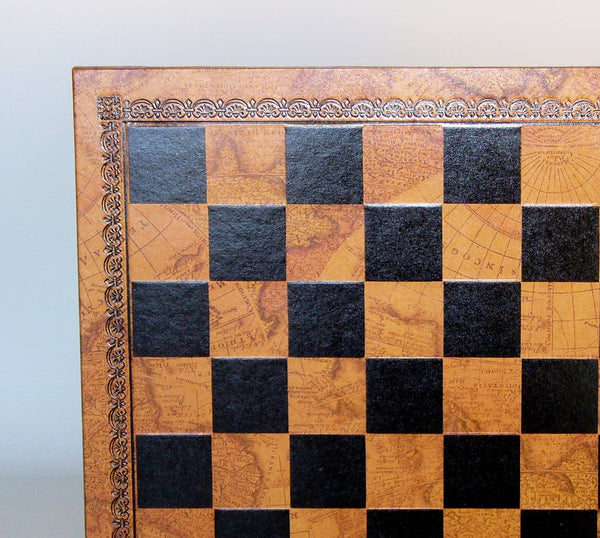 Chess Board - Faux Leather - Old Map Design