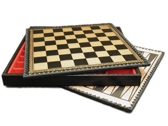 Combo Set - Chess and Backgammon Chest 14" Black & Gold