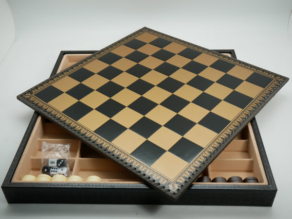 Chess Board - 19" Black/Gold Faux Leather Chest