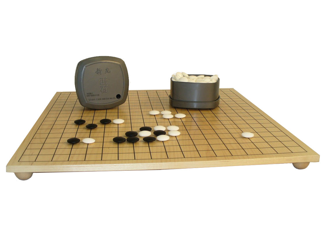 GO Set- Wood Go Board with ball feet and 7mm Glass Stones in bowls ...