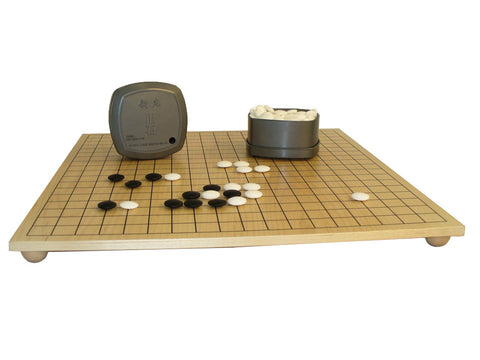 GO Set- Wood Go Board with ball feet and 7mm Glass Stones in bowls