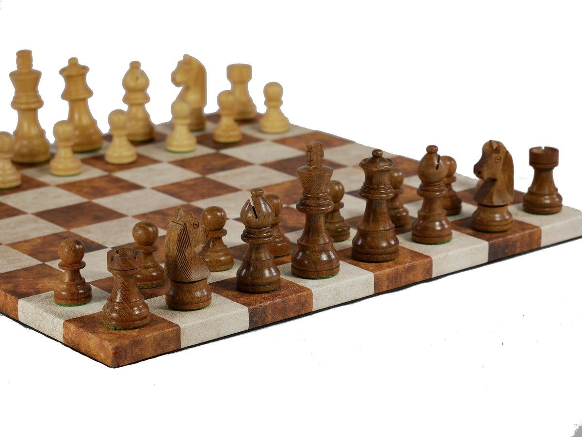 Chess Set - Sheesham/Boxwood German Knight on Caramel & Cream Leathere ...