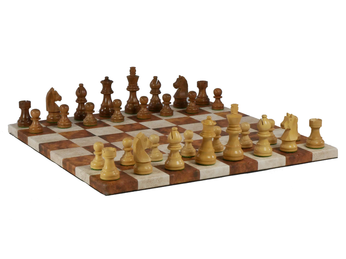 Chess Set - Sheesham/Boxwood German Knight on Caramel & Cream Leathere ...