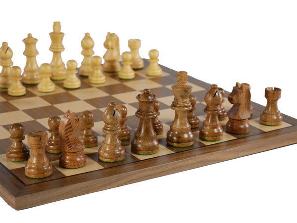 Chess Set - Sheesham/Boxwood German Knight on Walnut & Maple Veneer Board