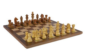 Chess Set - Sheesham/Boxwood German Knight on Walnut & Maple Veneer Board