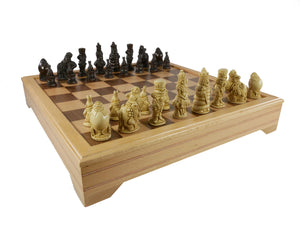 Chess Set - Resin Alice in Wonderland on Beechwood Chest