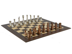 Chess Set - Contemporary Copper Chess Pieces on Walnut/Sycamore Barcelona Board