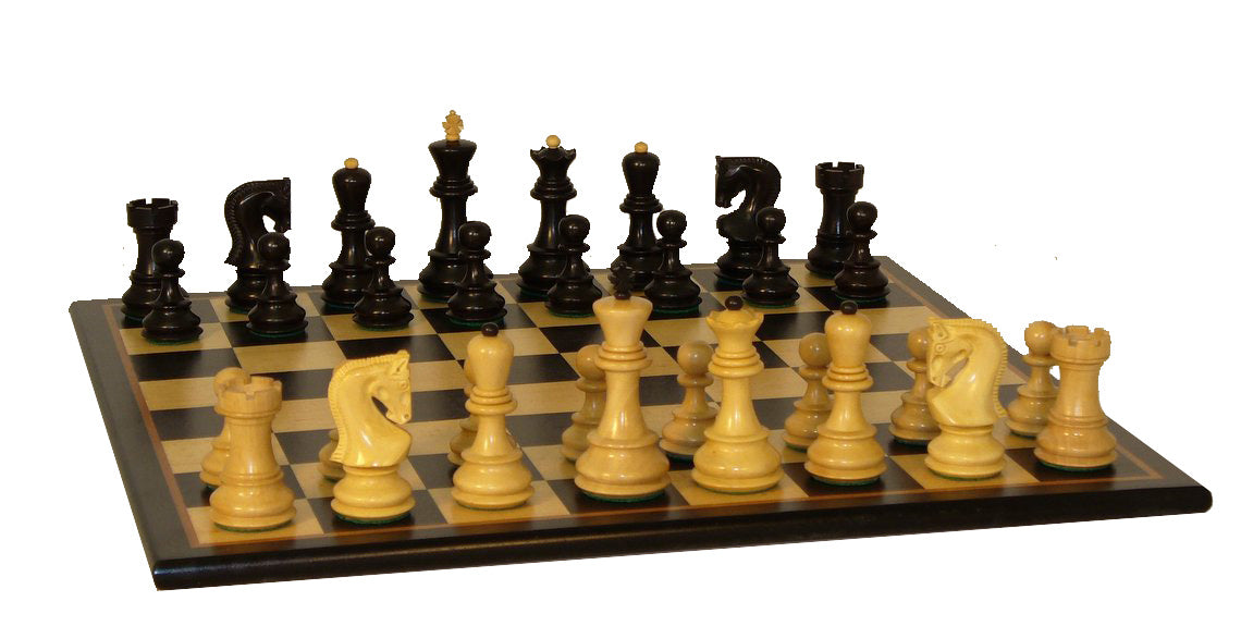 Chess Set - Black Russian Chessmen on Black Birdseye Maple Chess Board
