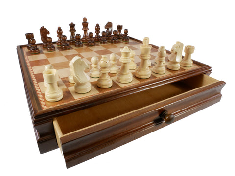 Chess Set - Walnut/Maple Chest and Unweighted Chessmen
