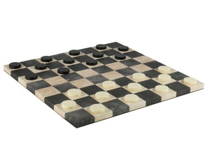 Checker Set - Urea Checkers on a Black and Cream Leatherette Board