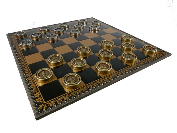 Checker Set - Metal Checkers on Faux Leather Board