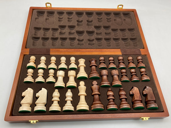 Chess Set - 15" Folding Wood Chess Set with Alpha Numeric Chess Board