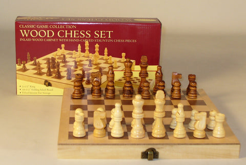 Chess Set - 10.5" Wood Folding Chess Set, Unweighted Wood Chessmen - 95105