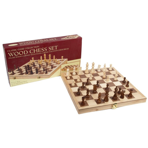 Chess Set - 18" Folding Wood Inlaid Chess Set, 3.5" King - 95118
