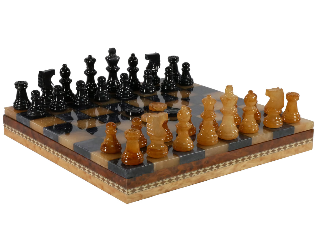 Checked Chess Chess Set - Chess and Checkers Set in Alabaster with Wood Frame ...