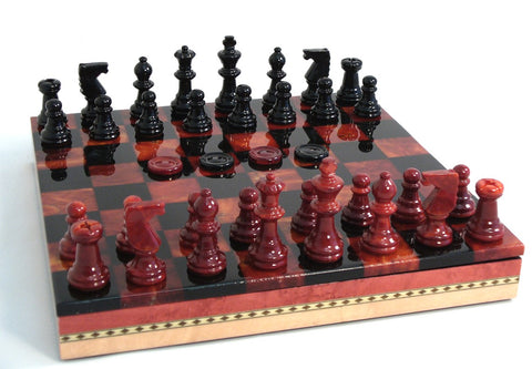 Chess Set - Chess and Checkers Set in Alabaster with Wood Frame