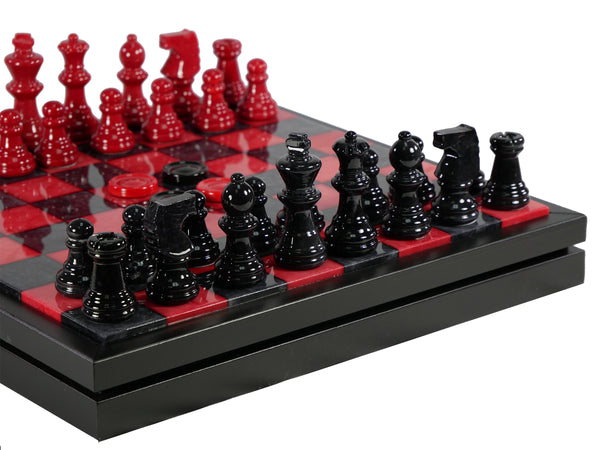 Chess Set - Red & Black Alabaster Chest