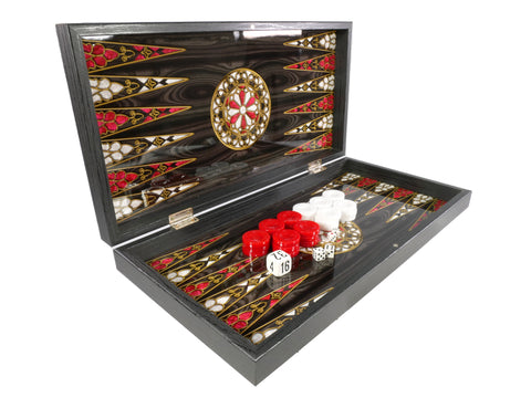 Backgammon- 19" Floral Decoupage Backgammon Set with Chess Board