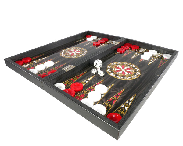 Backgammon- 19" Floral Decoupage Backgammon Set with Chess Board