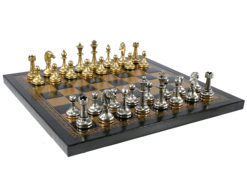 Chess Set - Small Staunton Metal Men on Leatherette Board