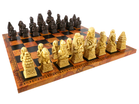 Egyptian Natural Stained Resin Pieces on Faux Leather Map Chess Board